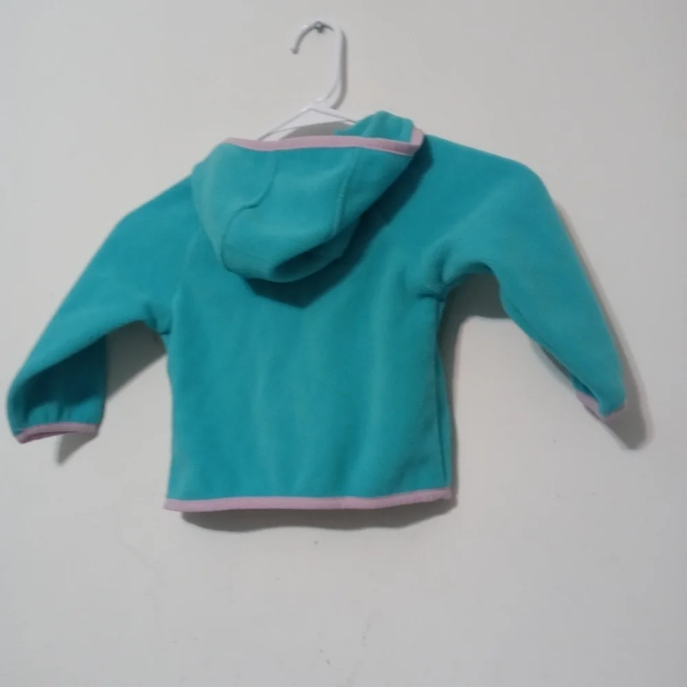 Columbia Girl's 2T Full Zip Aqua w pink trim long sleeve hooded fleece jacket